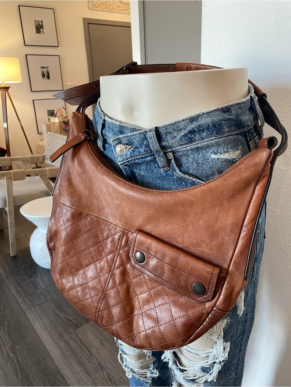 Frye Chestnut Quilted Leather Hobo Bag